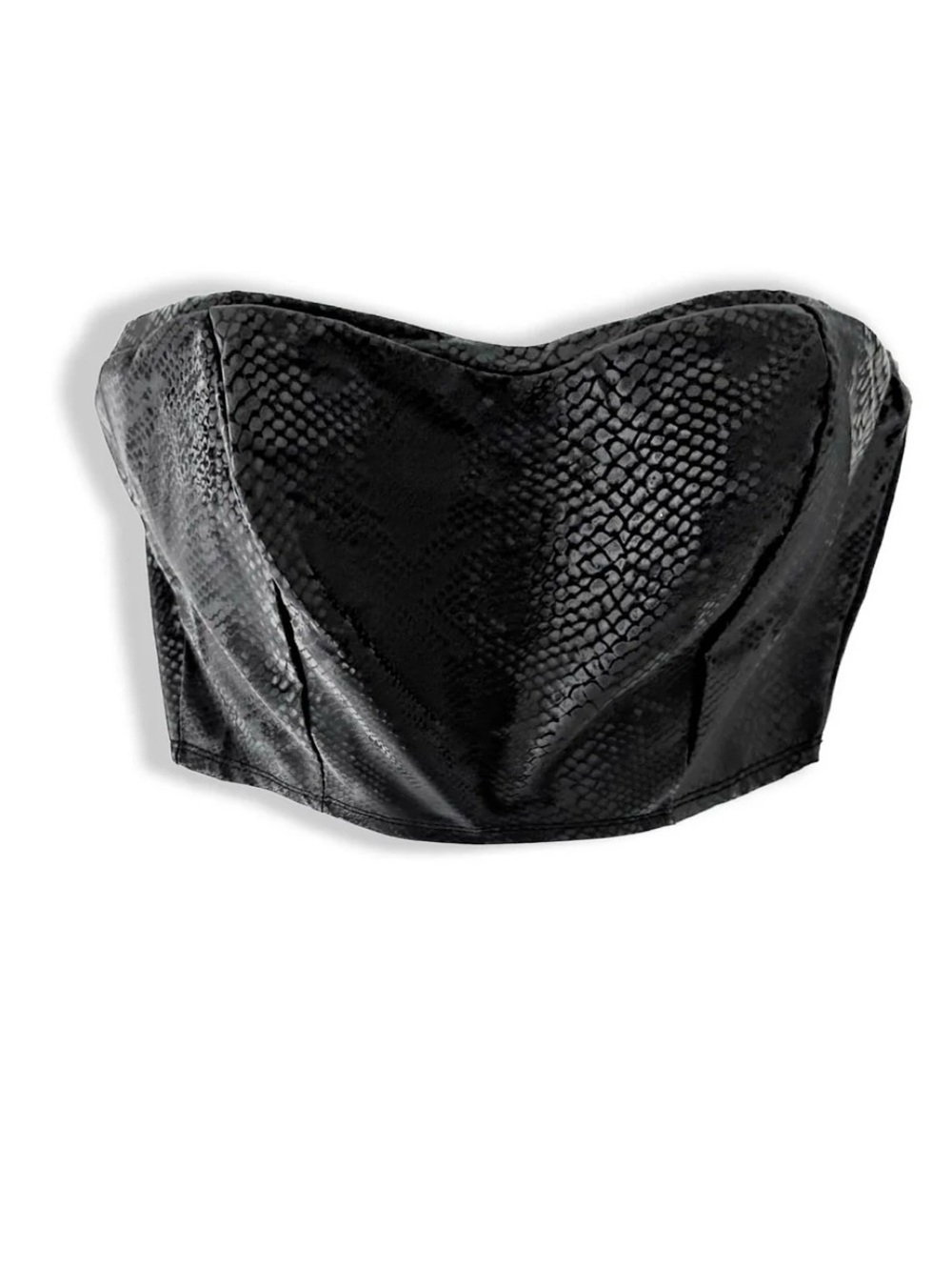Black Faux-Snakeskin Strapless Crop Bustier Top